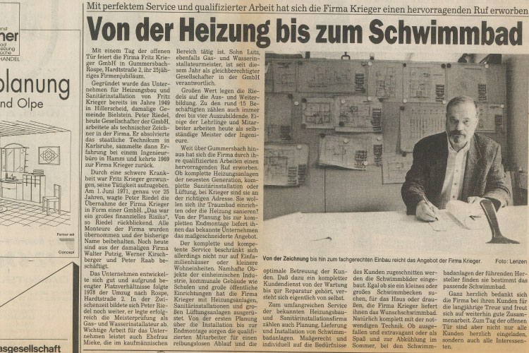 Zeitungsartikel Fritz Krieger GmbH